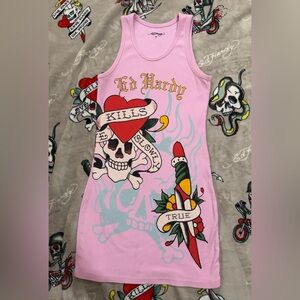 Ed Hardy Pink Graphic dress Tank Top